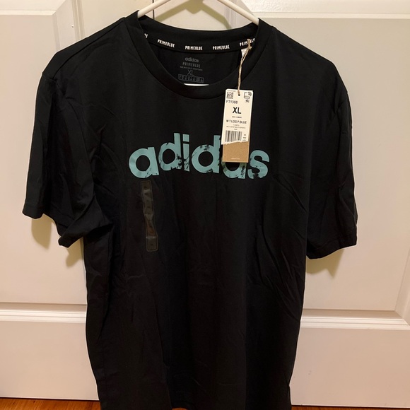 Adidas Men's Black Tee with Pale Blue Logo - Picture 2 of 9
